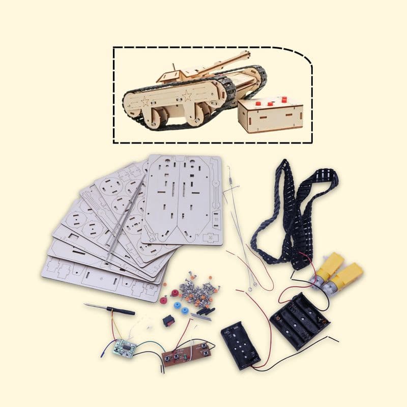 DIY Wooden RC Tank Model STEM Science Kit - View 1
