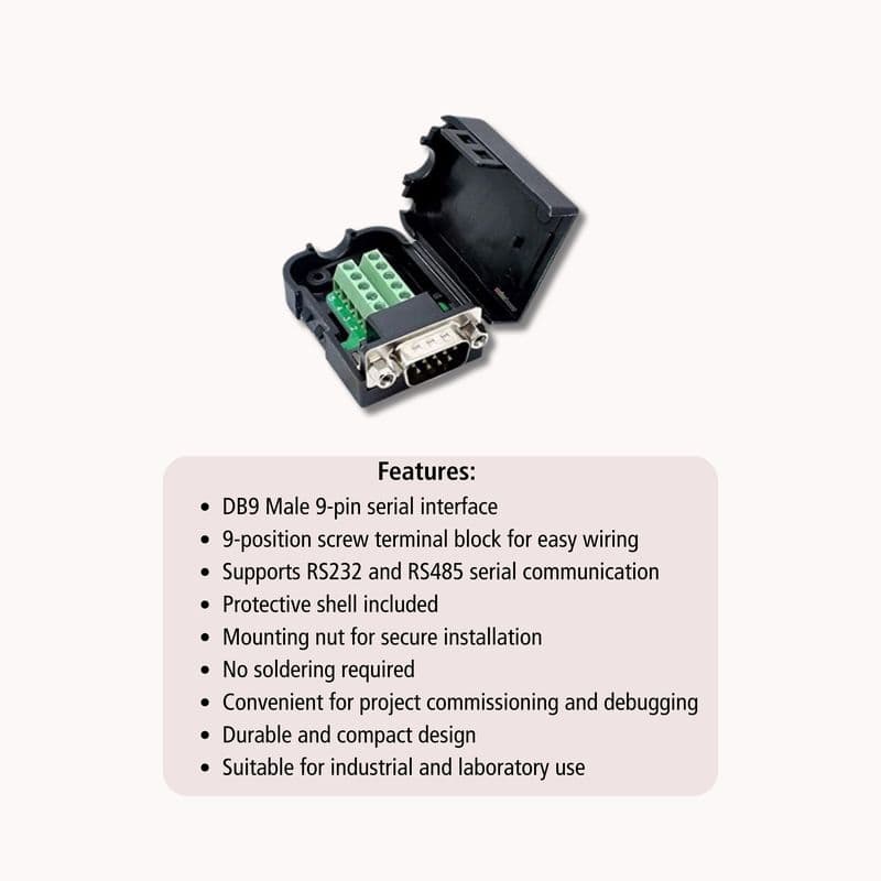 DB9 Male to Screw Terminal Board with Shell and Screws - View 2