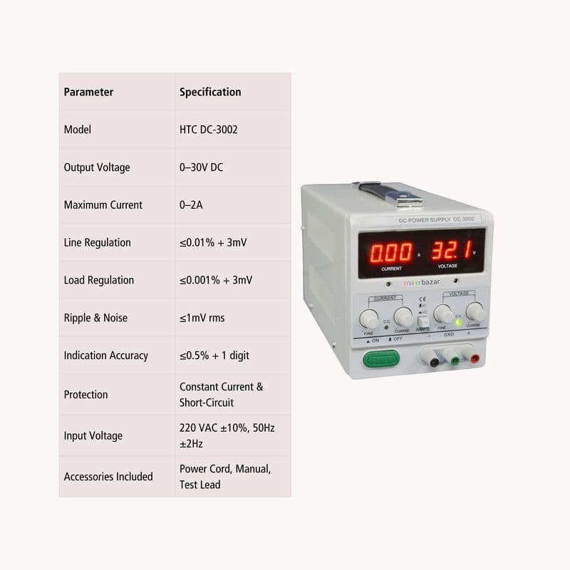 HTC DC-3002 0–30V 2A Linear Regulated DC Power Supply - View 3