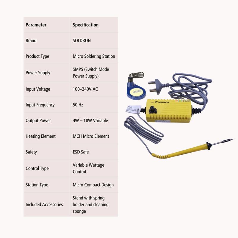 Soldron SMPS Micro Soldering Station 4W–18W Variable Wattage ESD Safe - View 3