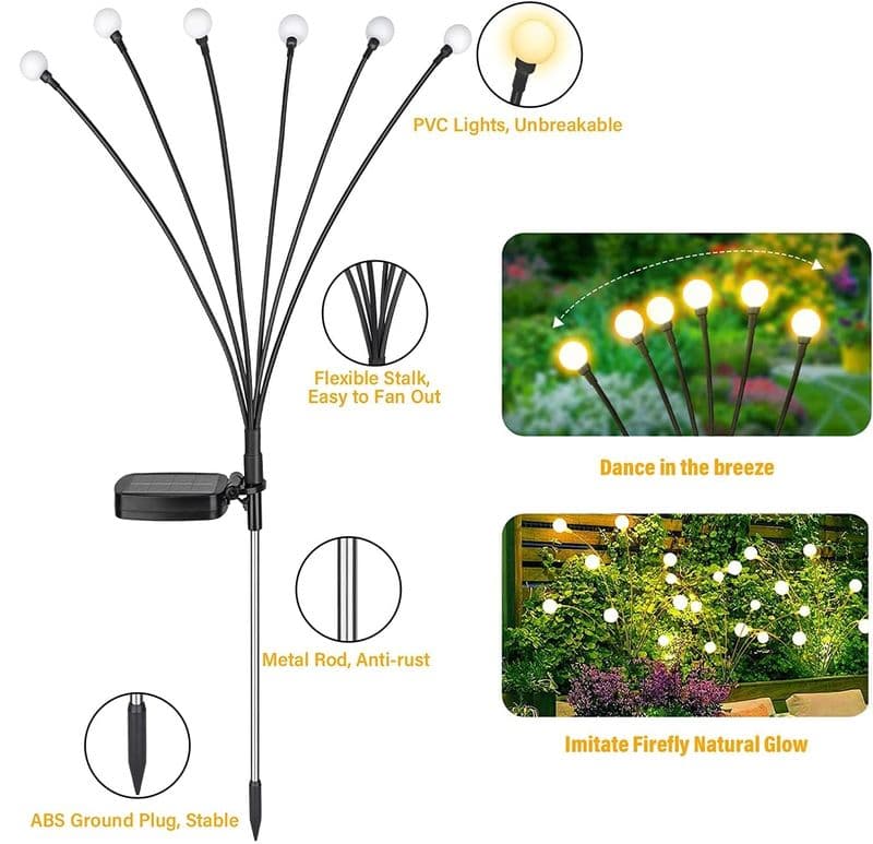 6-LED Solar Powered Firefly Lights - View 3