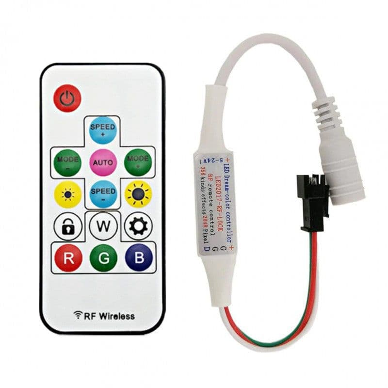 5-24V LED2017-RF-Lock LED Light Strip Wireless Remote Mini WS28xx RGB Controller (2048px, 358modes) - View 1