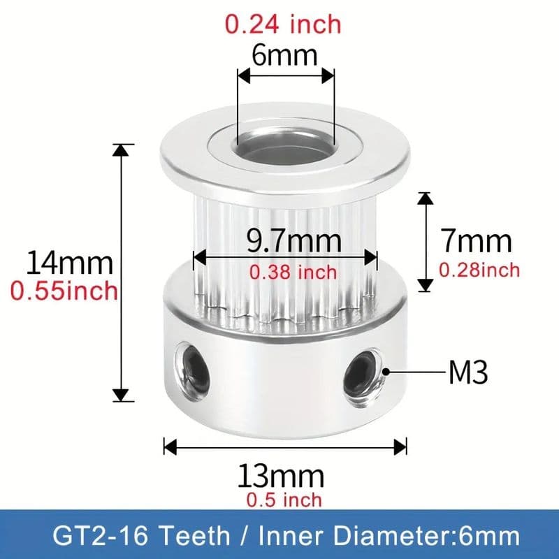 Aluminum GT2 Timing Pulley 16Tooth 6mm Bore For 6mm Belt - View 2