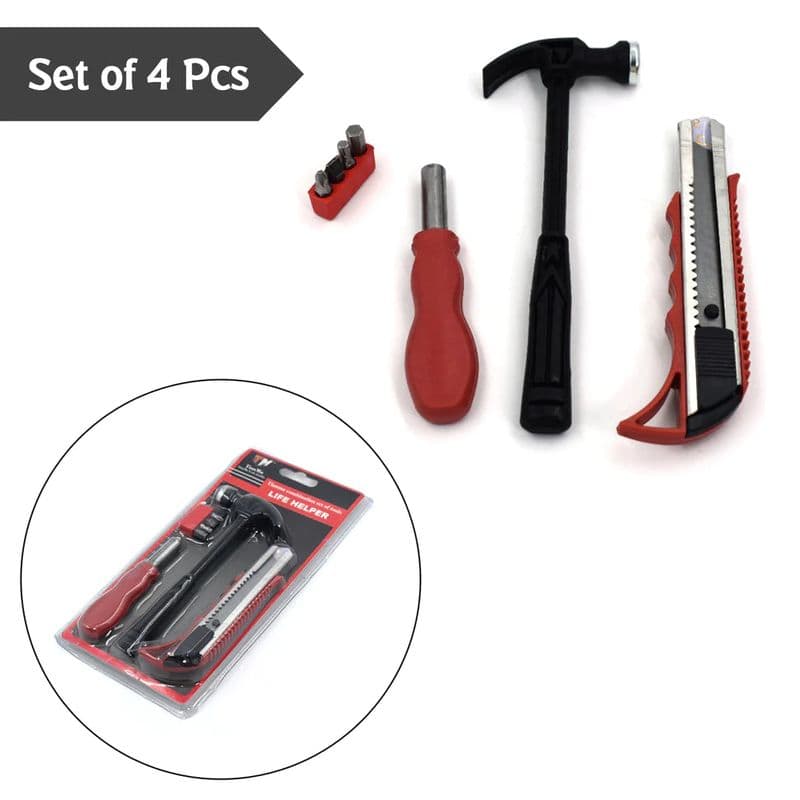 4pcs Helper Tool Set with Mini Plastic Hammer, 4 bits, Screw Driver & Cutter - View 2