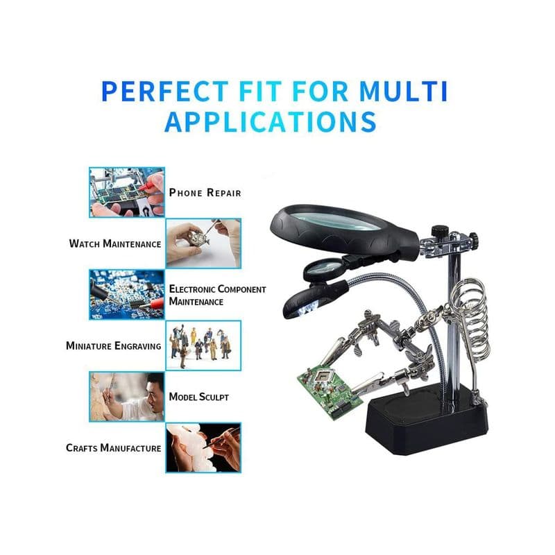 Third Helping Hand Soldering Iron Stand with Magnifier, Auxiliary Clips and LEDs - View 2