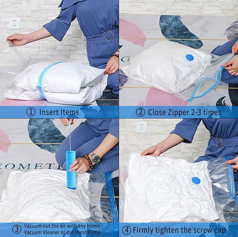 Vacuum Storage Reusable Ziplock Smart Space Saver Bags with Vacuum Hand Pump - 5Pcs of Different Sizes - View 3