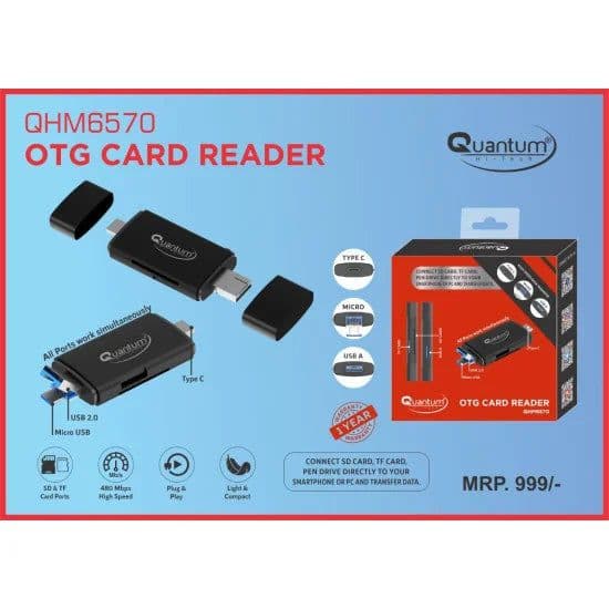 Quantum: QHM6570 3 in 1 SD Card Reader | USB Type C, USB 3.0 and Micro USB, OTG, Memory Card - View 1
