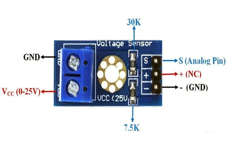 Voltage Detection Sensor Module 25V - View 2
