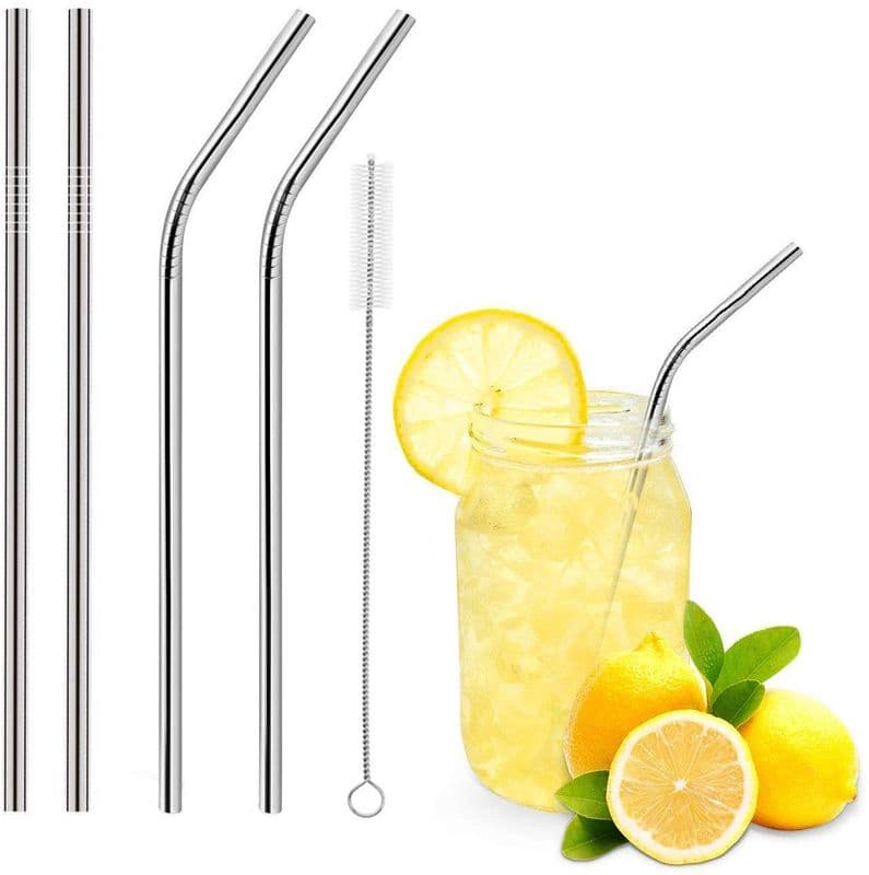 Stainless Steel Reusable Metal Straws & Cleaning Brush Set - View 3