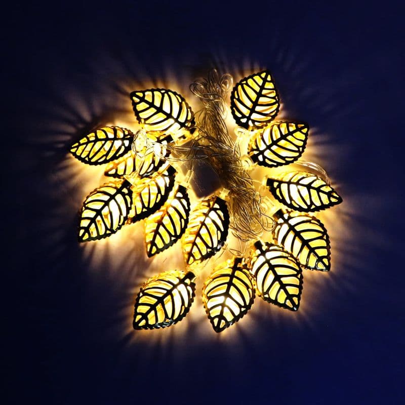 Metal Leaf Shape 14 LED Golden String Lights - View 1