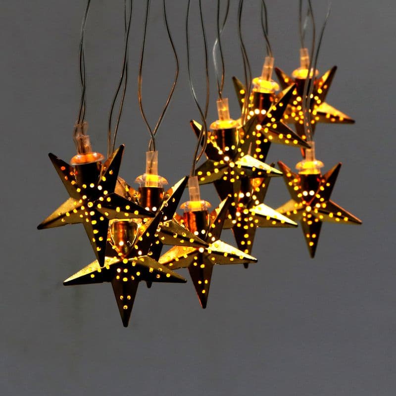 Metal Star Shape 14 LED Golden String Lights - View 1