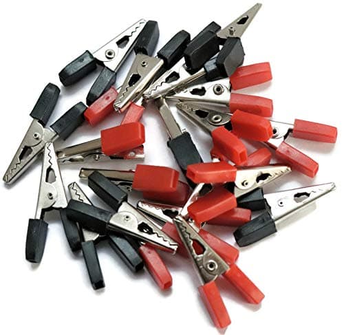 Alligator Crocodile Clips Pair 30mm Red + Black (Half Sleeves) - View 3