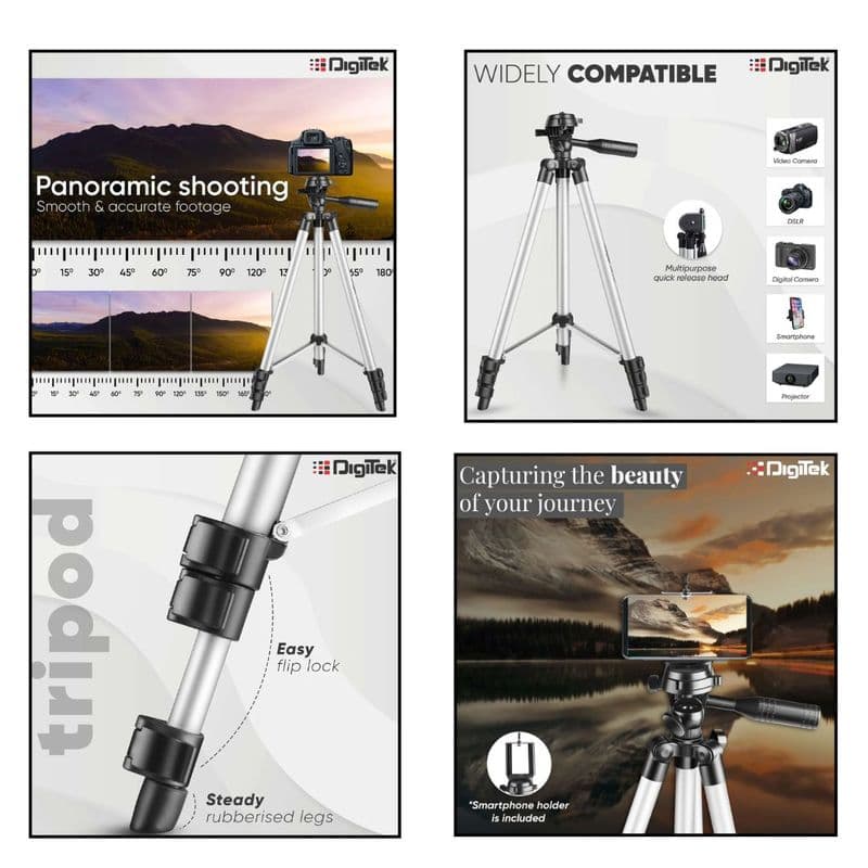 Digitek: DTR Tripod with Mobile Holder and Carry Bag For DV Cameras and Smartphone - View 2