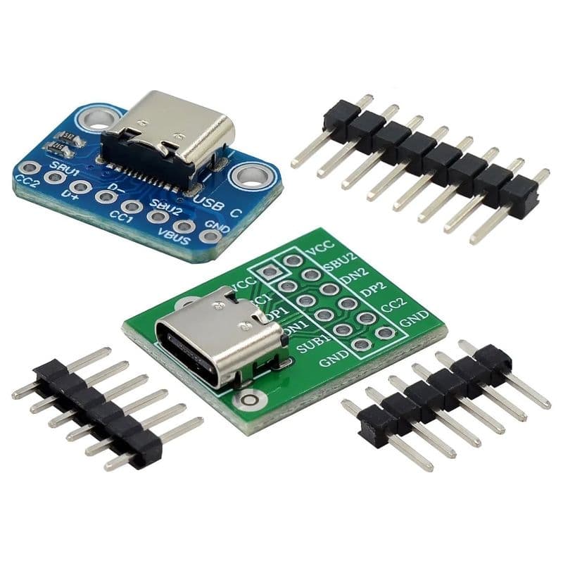 Type-C USB Female to DIP PCB Breakout Board - View 1