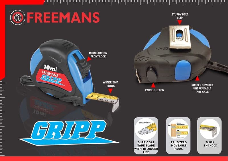 Freemans: Gripp 10MX25mm Steel Pause Plus Lock Measuring Tape - View 2