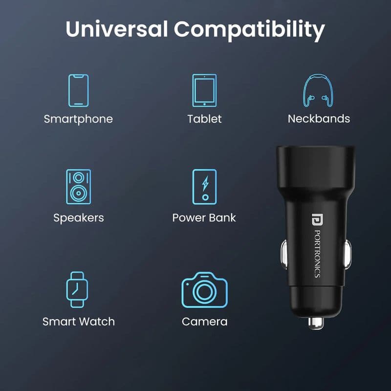 Portronics: Dual USB Output Fast Car Charger - View 2