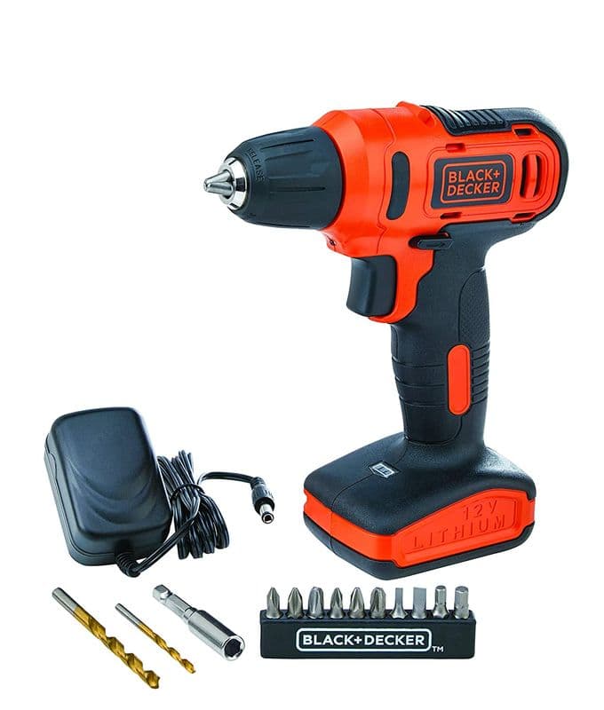 Black & Decker: LD12SP-IN 12V 10mm Li-ion Cordless Variable Speed Reversible Drill Driver with 10 Screwdriver and 2 Drill Bits - View 1