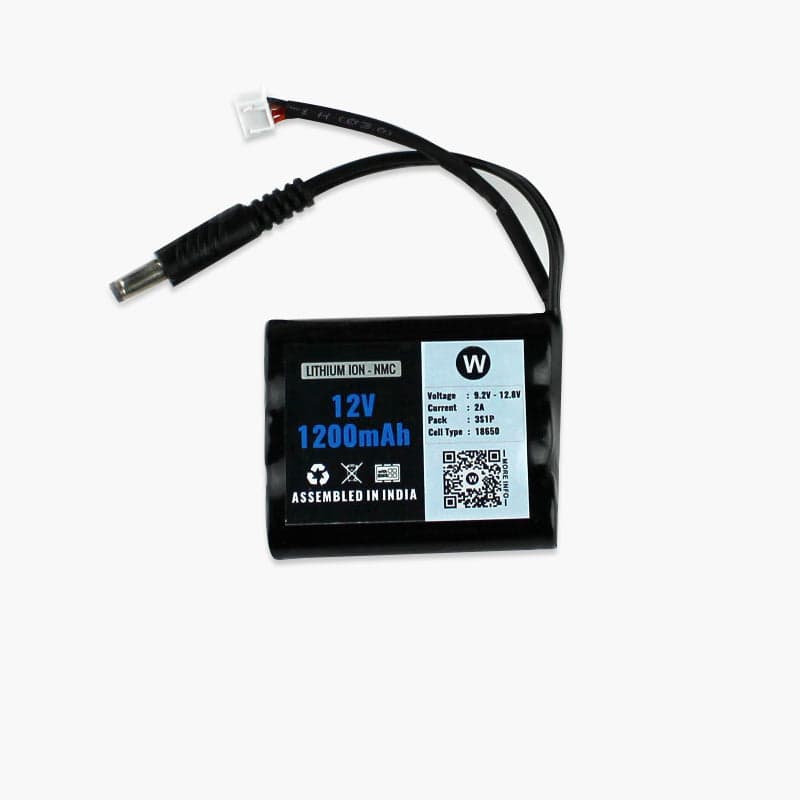 WATTNINE® 12V 1200mAh Rechargeable Lithium Battery with Warranty (includes BMS & balance pin) for GPS, CCTV, Industrial and Commercial Application - View 1