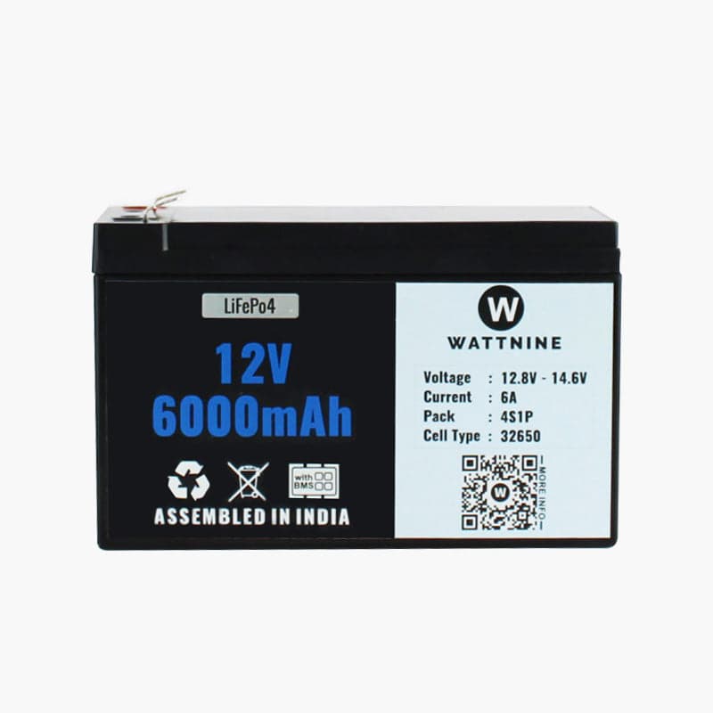 WATTNINE® 12.8V 6Ah Lithium(LiFePo4) Battery Pack with 3 Year Warranty - View 2