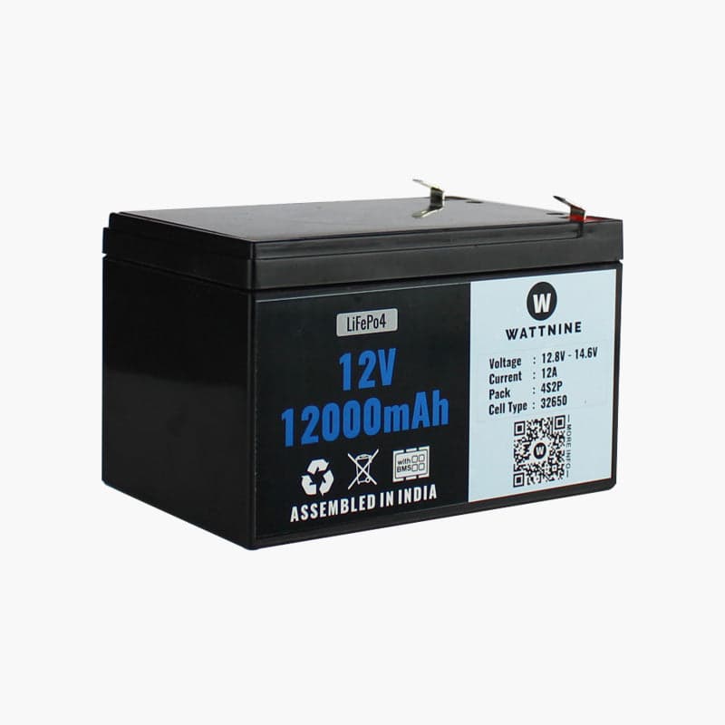 WATTNINE® 12.8V 12Ah Lithium (LiFePo4) Battery with 3 year Warranty - View 1
