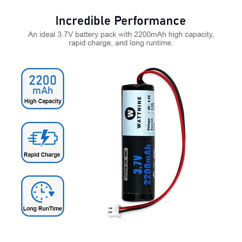 WATTNINE® 3.7V 2200mah Lithium Battery Pack with 3 year warranty - View 3