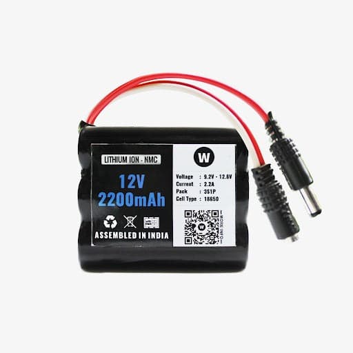 WATTNINE® 12V 2200mAh Rechargeable Lithium Battery Pack with Warranty for GPS, CCTV, Industrial and Commercial Application - View 1