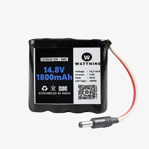 WATTNINE® 14.4V 1800mAh Rechargeable 4S Lithium Battery Pack with Protection (includes BMS & DC pin) - View 1