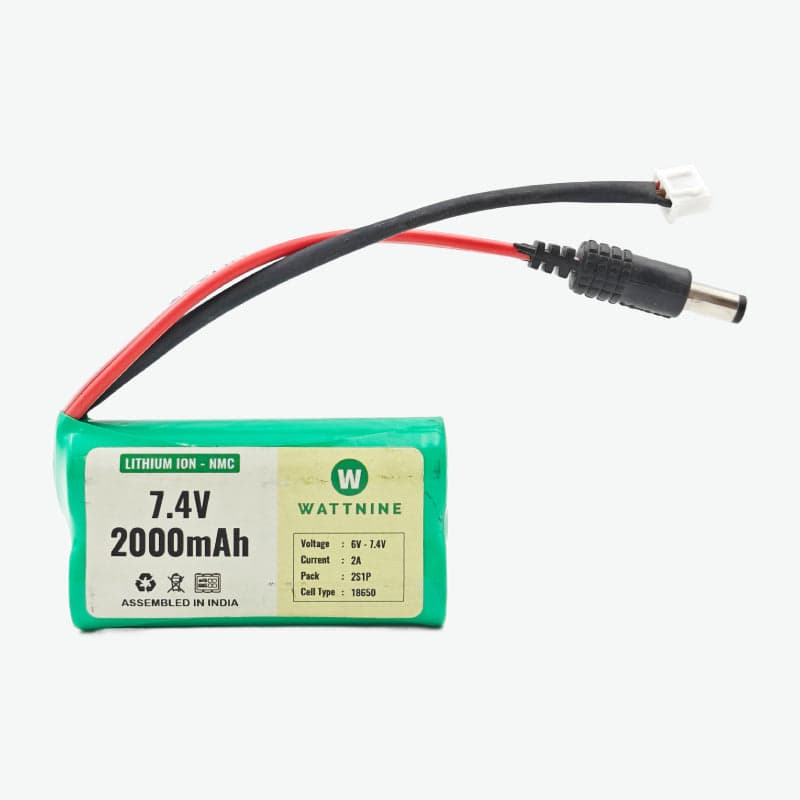 WATTNINE® 7.4V 2000mAh Rechargeable Lithium Battery Pack with Warranty for GPS, CCTV, Industrial and Commercial Application - View 1