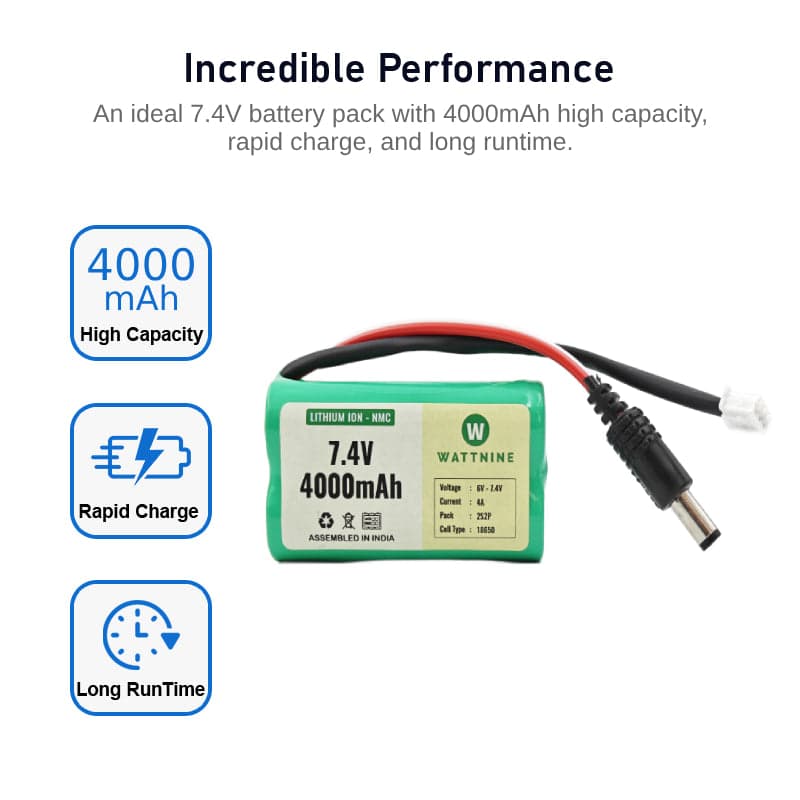 WATTNINE® 7.4V 4000mAh Rechargeable Lithium Battery Pack with Warranty - View 2