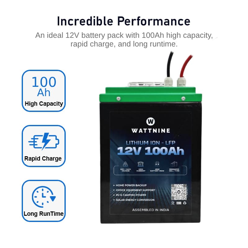 WATTNINE® 12V 100Ah Lithium LiFePO4 Battery Pack Prismatic Cell for Solar or Inverter - View 3