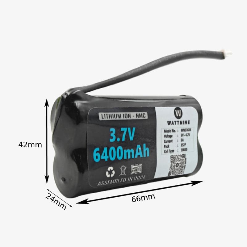 WATTNINE® 3.7V 6400mAh Rechargeable Lithium Battery Pack with 1 Year Warranty for GPS, CCTV, Industrial and Commercial Application - View 3