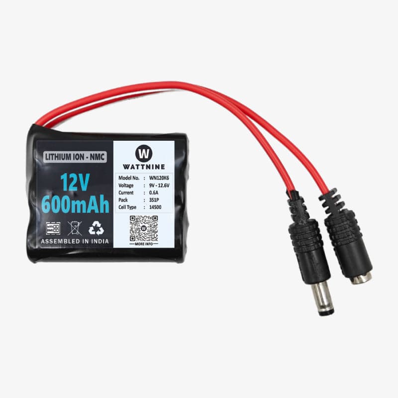WATTNINE® 12V 600mAh Rechargeable Lithium Battery Pack with Warranty - View 1