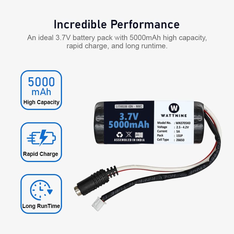 WATTNINE® 3.7V 5000mAh Rechargeable Lithium-ion Battery Pack with Warranty for GPS, CCTV, and Commercial Application - View 2