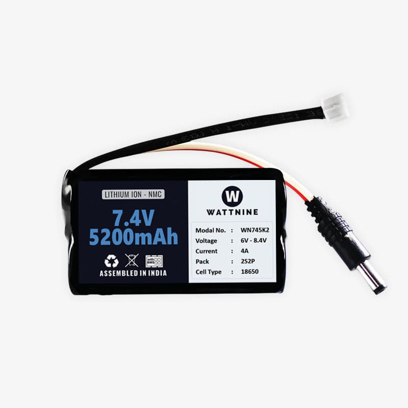 WATTNINE® 7.4V 5200mAh Rechargeable Lithium-ion NMC Battery Pack with Warranty for GPS, CCTV, and Commercial Application - View 1