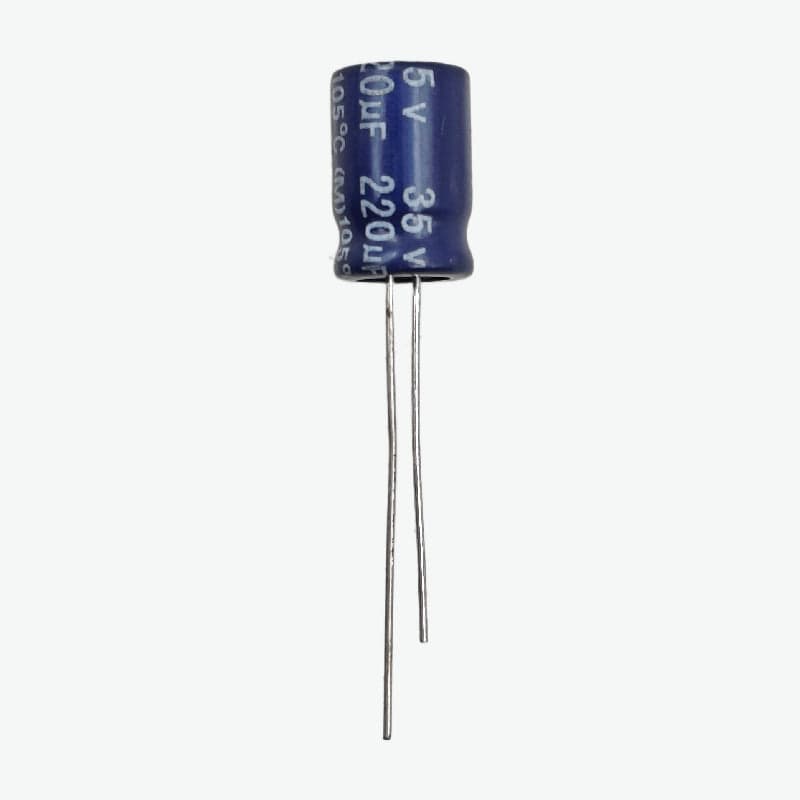 220uF 35V Radial Electrolytic Capacitor - Through Hole Package - View 1