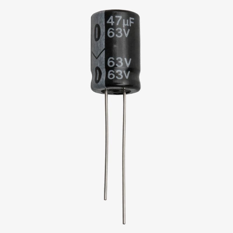 47uF 63V Radial Electrolytic Capacitor - Through Hole Package - View 1
