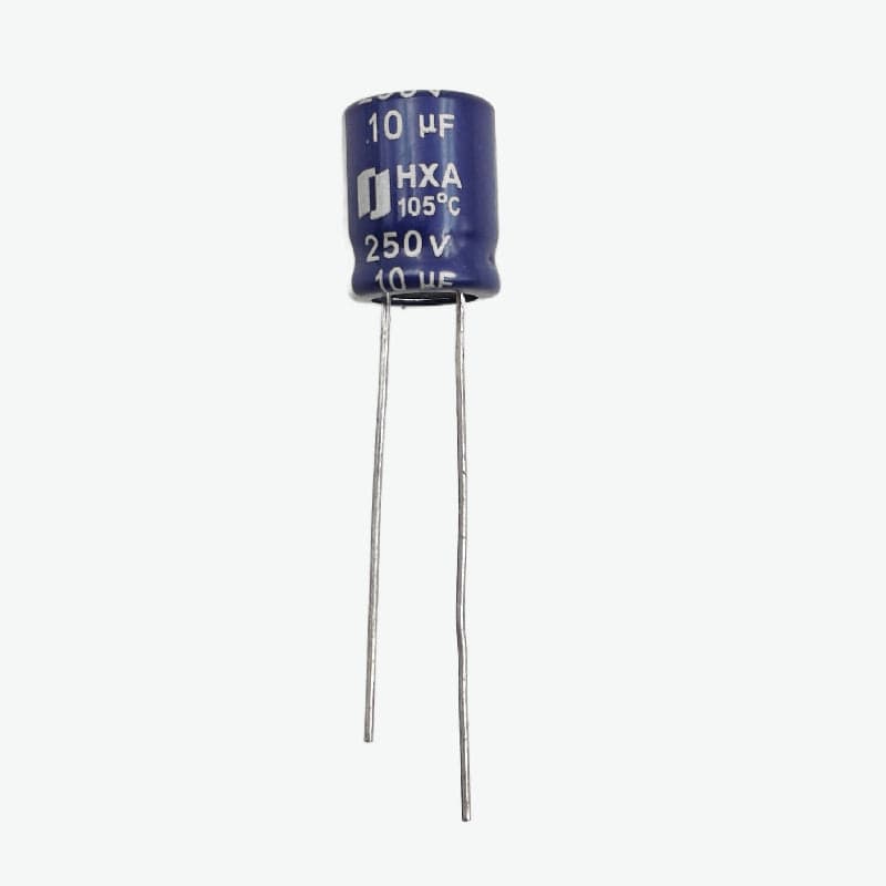 10uF 250V Radial Electrolytic Capacitor - Through Hole Package - View 1