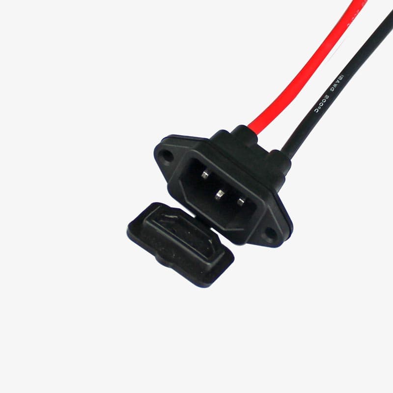 3 Pin Male Connector / IEC Screw Panel Mount Power Socket with Wire and Rubber Cover - View 1