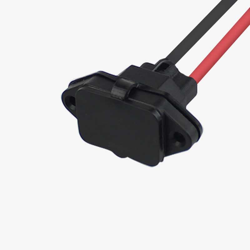 3 Pin Male Connector / IEC Screw Panel Mount Power Socket with Wire and Rubber Cover - View 3