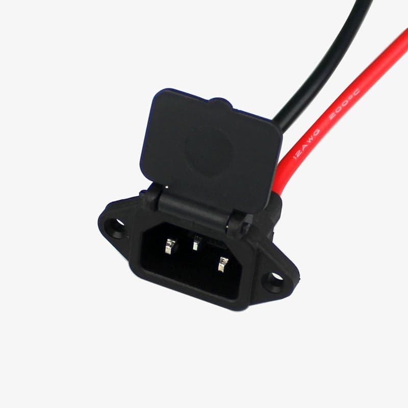 3 Pin Male Connector / IEC Screw Panel Mount Power Socket with Wire and Plastic Cover - View 1