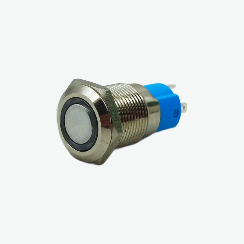 Flat Head 12MM 12V-24V Latching Metal Push Button Switch - White (4-Pin IP67 Waterproof Ring LED Illumination) - View 1