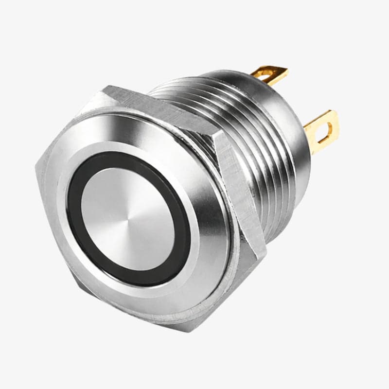 Flat Head 16mm 3V-6V Ring Light Non-Latching Metal Push-Button Switch - Red Light - View 1