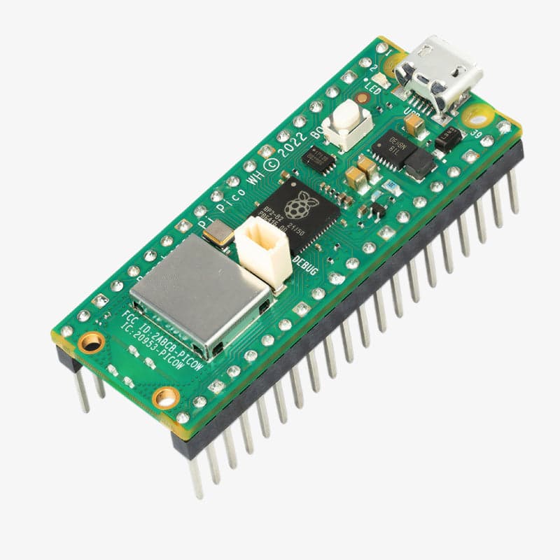 Official Raspberry Pi Pico WH Microcontroller Board with Pre-Soldered Header Pins - View 1
