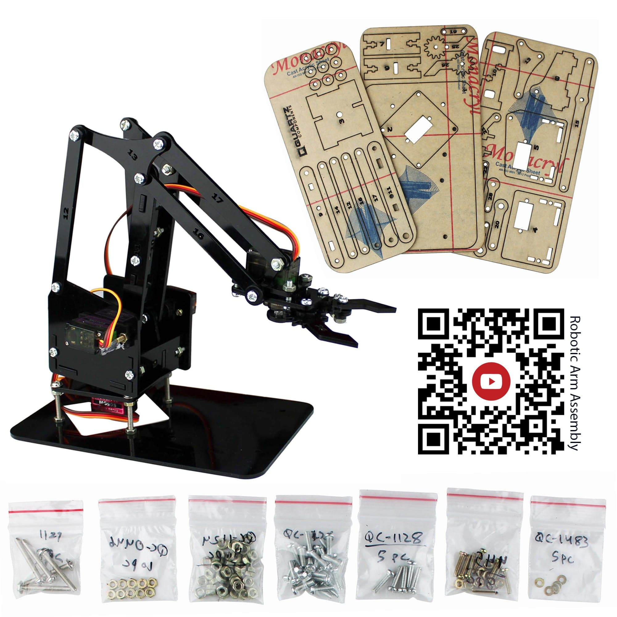 DIY Robotic Arm - Acrylic DIY Kit with Nuts, Bolts and Full Assembly guide (Without Servo) - View 2