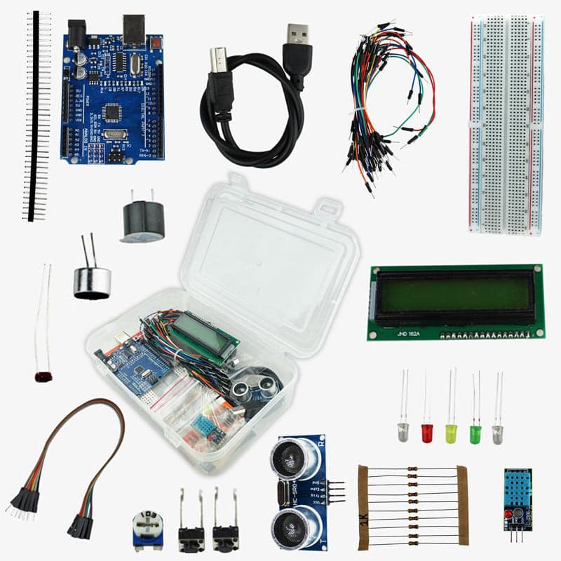 Starter Kit with UNO R3, Breadboard, LED, Resistor, Jumper Wires and Power Supply Based on Arduino - Build more than 10 DIY Projects - View 1