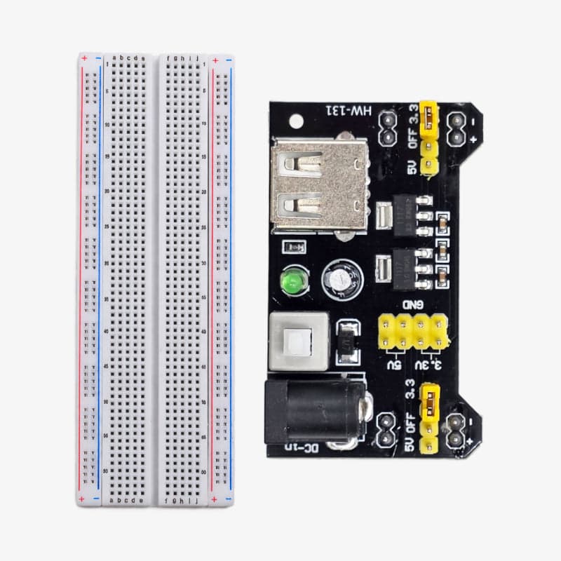 MB102 Colored Breadboard 830 Points with 3.3V / 5V Breadboard Power Supply Module - View 1