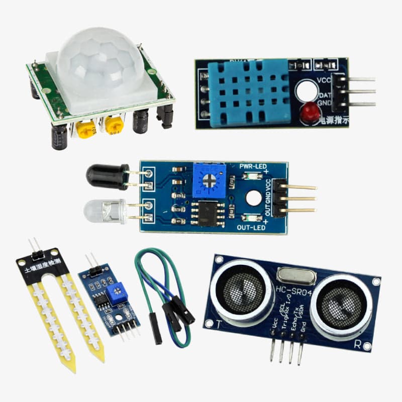 5 in 1 Arduino Sensor Kit - Ultrasonic, PIR, IR Proximity, DHT11 and Soil Moisture Sensors - View 1