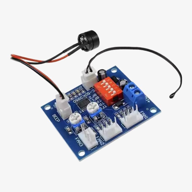 12V DC PWM Fan Temperature Speed Controller Module with Temperature Probe and High Temperature Alarm - View 1