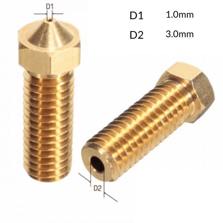 V6 Volcano Brass Length Extruder Nozzle 3.0mm x 1.0mm - View 2