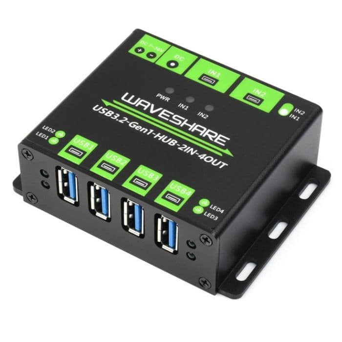 Waveshare Industrial Grade USB HUB Extending 4x USB 3.2 Ports with Switchable Dual Hosts - View 1